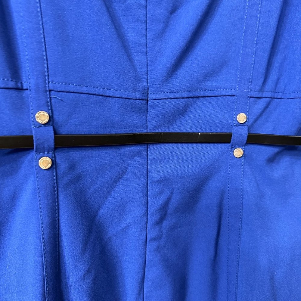 Calvin Klein | 12 Blue Belted Fitted Sheath Dress Career Ponte Knee Length - Picture 6 of 7